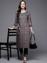 Women Black & Blue Ethnic Motifs Printed Kurta with Trousers - Inddus.com
