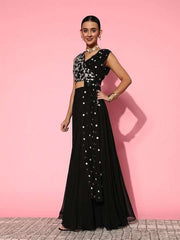 Women Black Embroidered Top & Skirt - Inddus.com