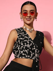 Women Black Embroidered Top & Skirt - Inddus.com