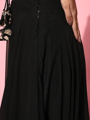Women Black Embroidered Top & Skirt - Inddus.com