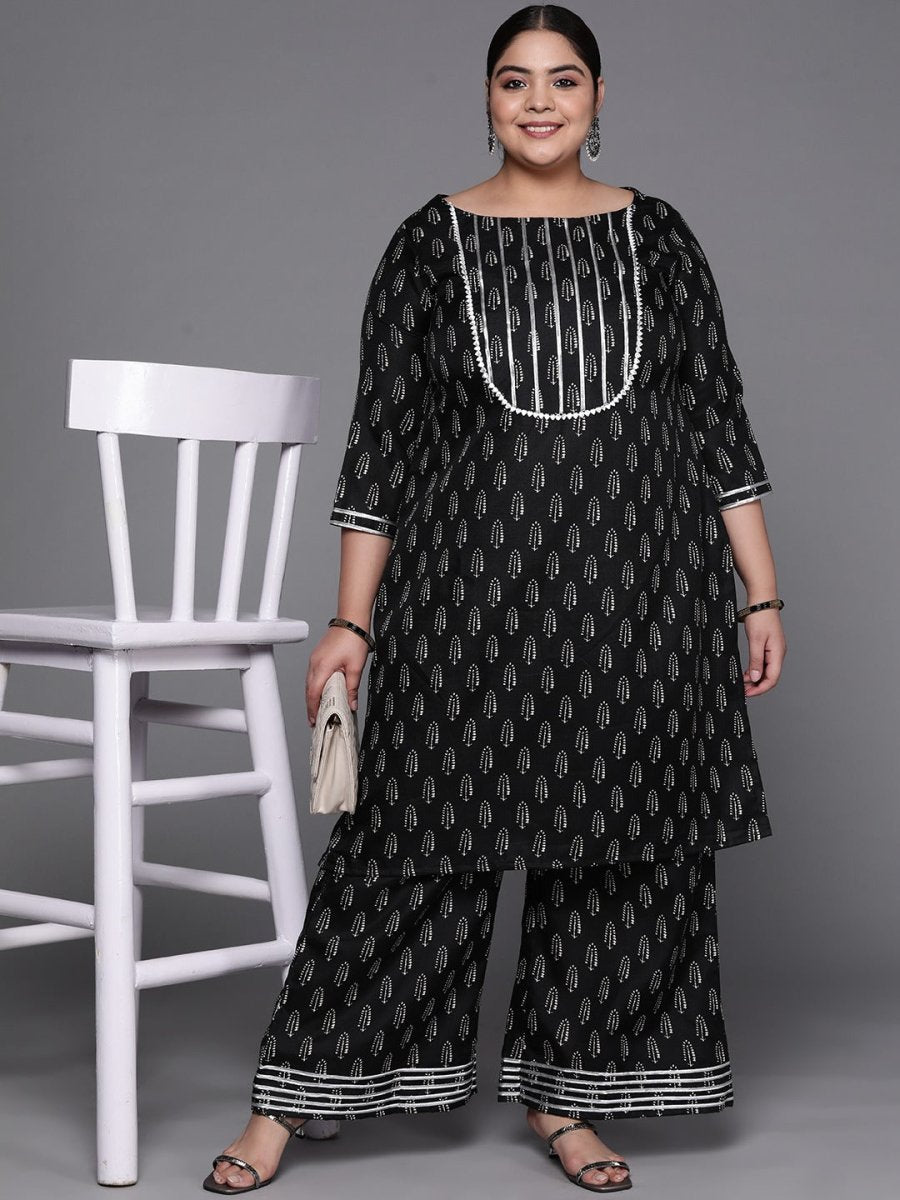 Women Black Ethnic Motifs Printed Gotta Patti Kurta with Palazzos - Inddus.com