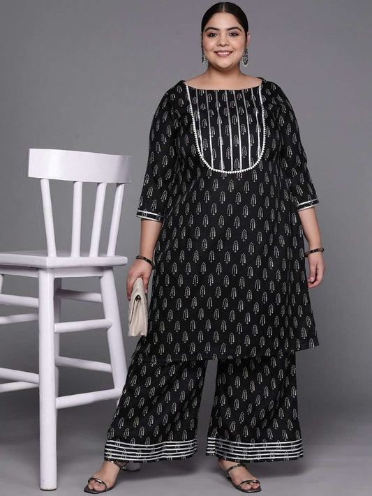 Women Black Ethnic Motifs Printed Gotta Patti Kurta with Palazzos - Inddus.com