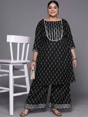 Women Black Ethnic Motifs Printed Gotta Patti Kurta with Palazzos - Inddus.com