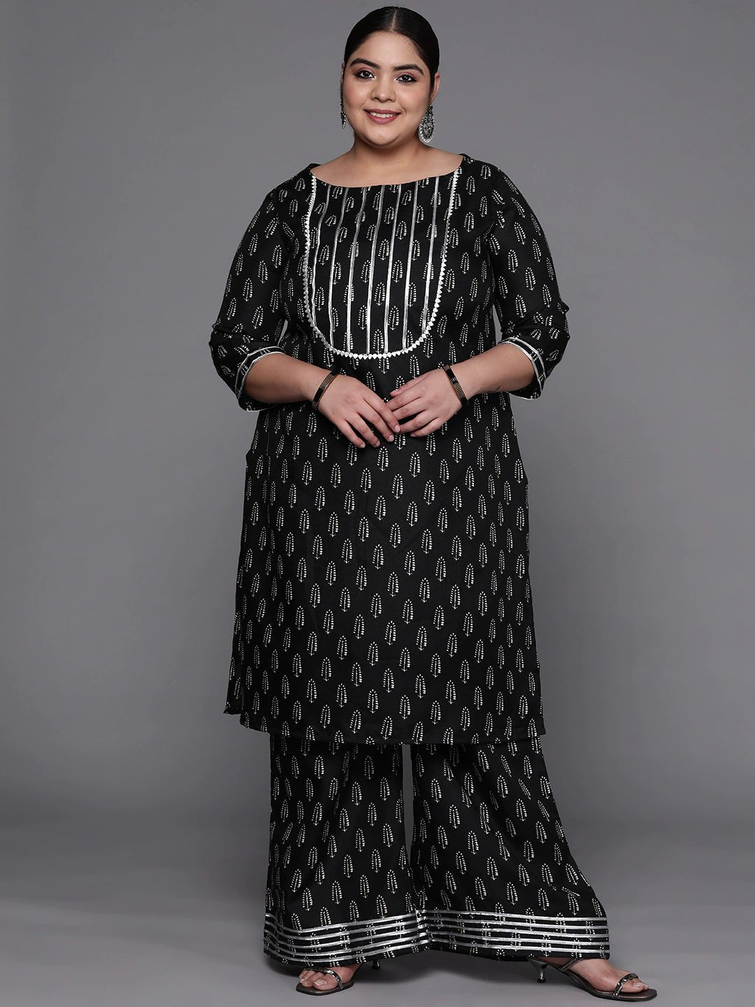 Women Black Ethnic Motifs Printed Gotta Patti Kurta with Palazzos - Inddus.com
