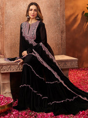 Women Black Ethnic Motifs Thread Work Kurta with Skirt & With Dupatta - Inddus.com