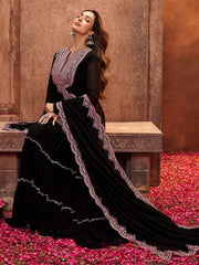 Women Black Ethnic Motifs Thread Work Kurta with Skirt & With Dupatta - Inddus.com
