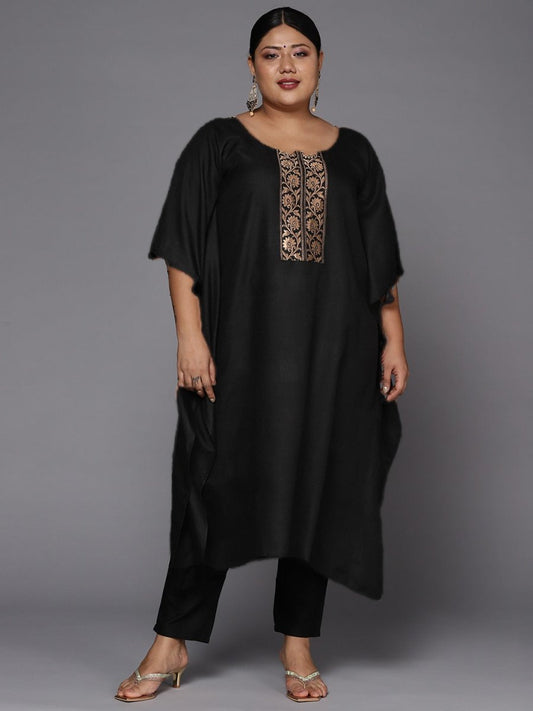 Women Black Flared Sleeves Kaftan Kurta - Inddus.com