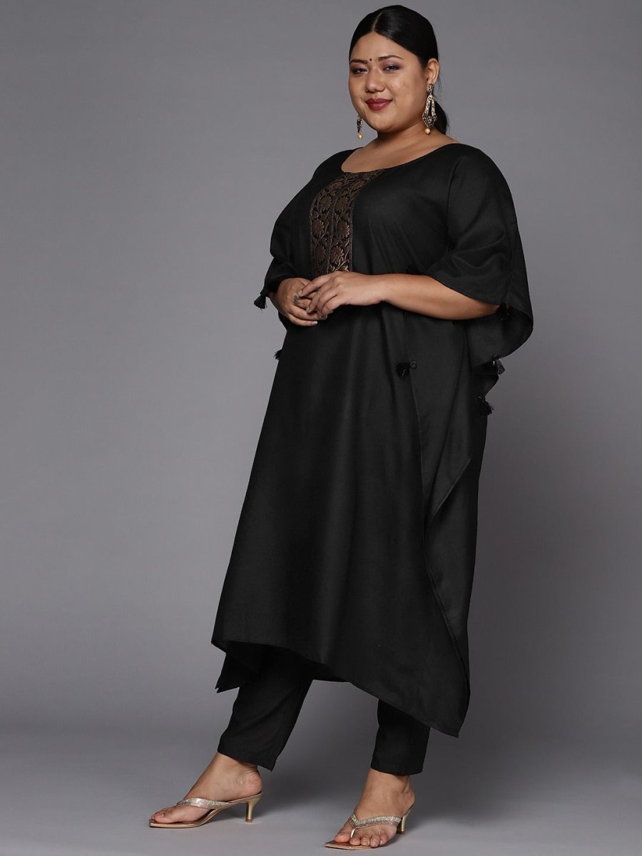 Women Black Flared Sleeves Kaftan Kurta - Inddus.com