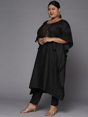 Women Black Flared Sleeves Kaftan Kurta - Inddus.com