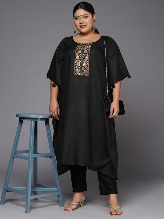 Women Black Flared Sleeves Kaftan Kurta - Inddus.com