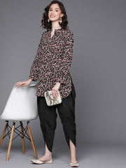 Women Black Floral Printed Kurta with Dhoti Pants - Inddus.com