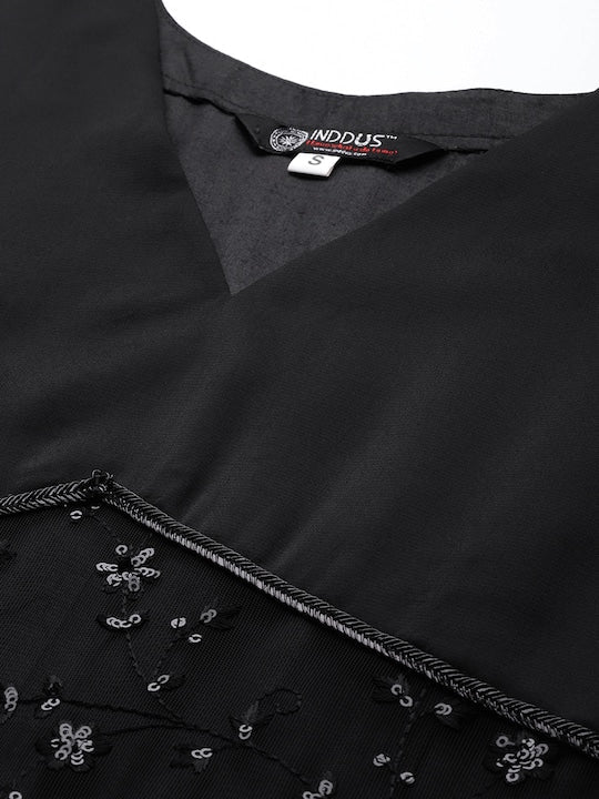 Women Black Floral Solid Net Maxi Dress - Inddus.com