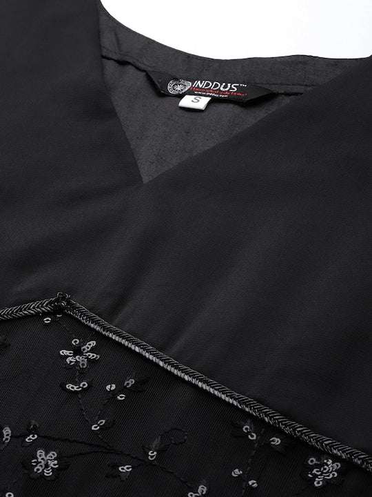 Women Black Floral Solid Net Maxi Dress - Inddus.com