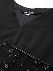 Women Black Floral Solid Net Maxi Dress - Inddus.com