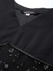 Women Black Floral Solid Net Maxi Dress - Inddus.com