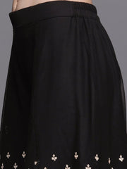 Women Black Georgette Kurti with Embroidered Sharara & Dupatta - inddus-us