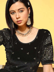 Women Black & Golden Sequinned Velvet Stretchable Blouse - Inddus.com