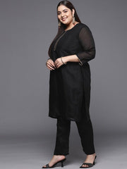 Women Black Gotta Patti Chanderi Cotton Kurta with Trousers & With Dupatta - Inddus.com