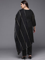 Women Black Gotta Patti Chanderi Cotton Kurta with Trousers & With Dupatta - Inddus.com