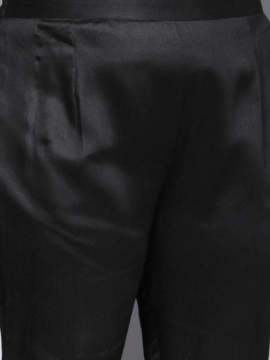 Women Black Gotta Patti Chanderi Cotton Kurta with Trousers & With Dupatta - Inddus.com