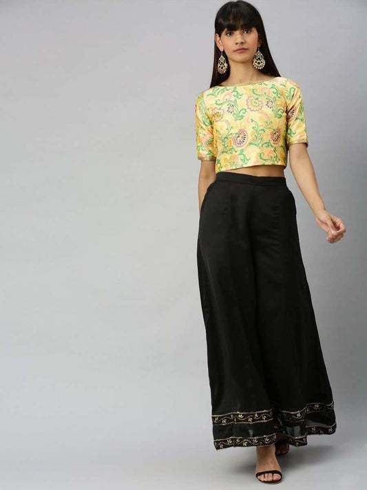 Women Black Hem Design Flared Palazzos - Inddus.com