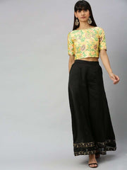 Women Black Hem Design Flared Palazzos - Inddus.com