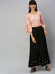 Women Black Hem Design Flared Palazzos with Mirror Work - Inddus.com