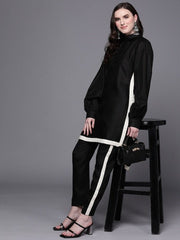 Women Black High-Low Kurta with Trousers - Inddus.com