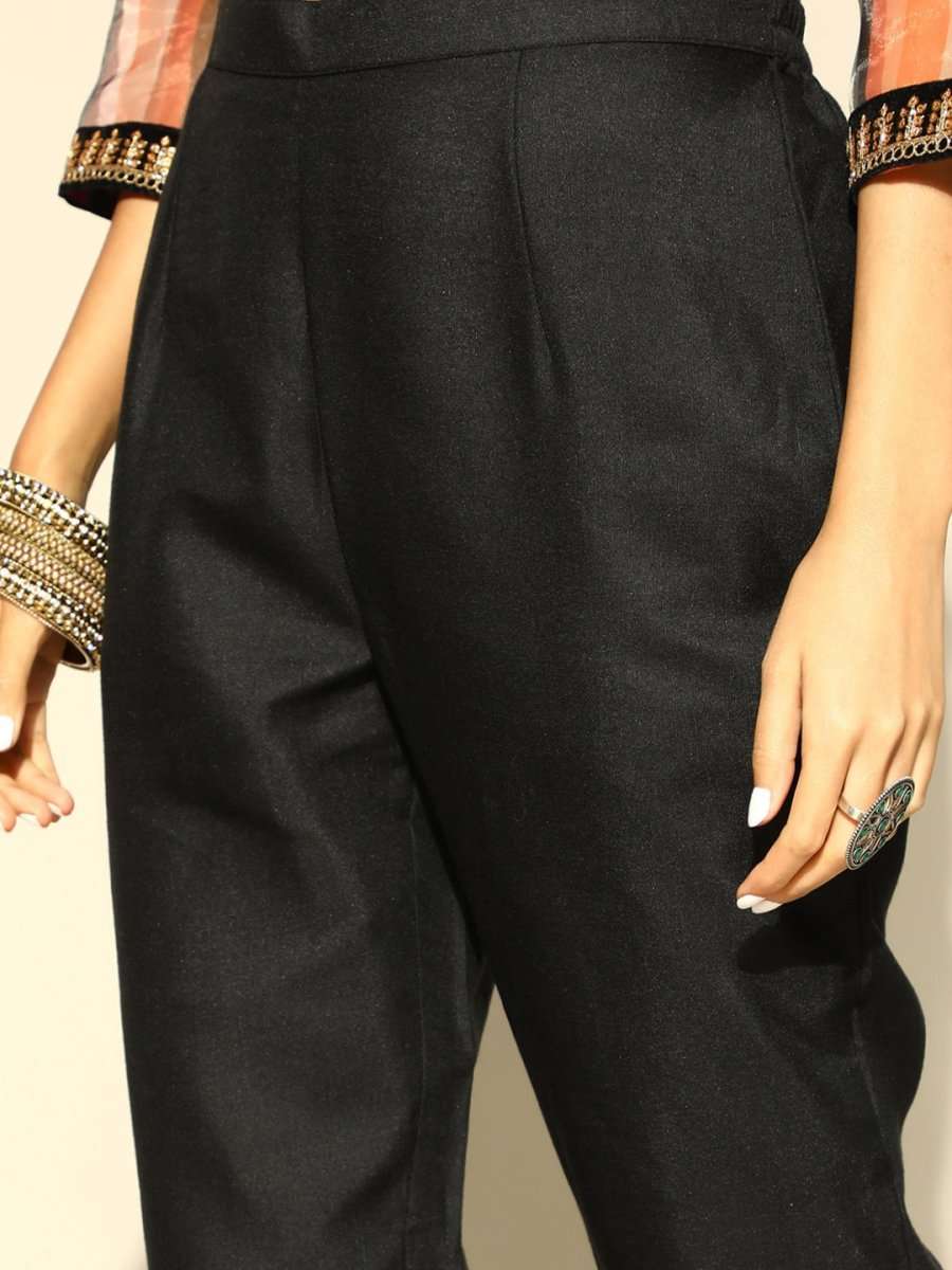 Women Black & Maroon Striped Sequined Kurta with Trousers & Dupatta - Inddus.com