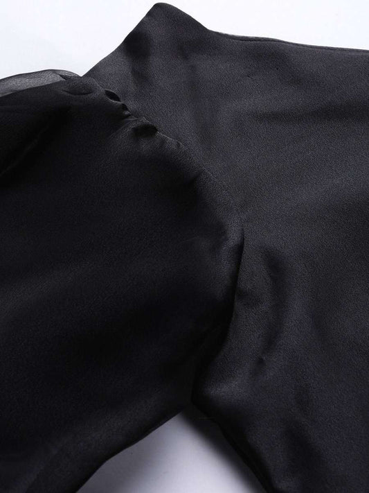 Women Black One-Shoulder Solid Crop Top - Inddus.com