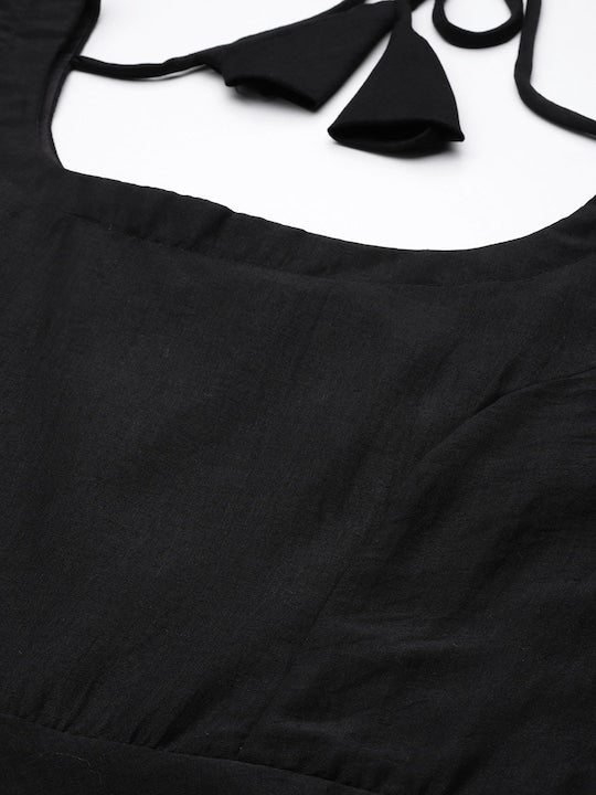 Women Black Pleated Kurta with Trousers & With Dupatta - Inddus.com