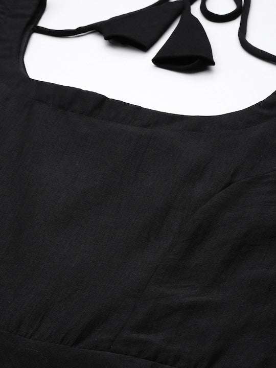 Women Black Pleated Kurta with Trousers & With Dupatta - Inddus.com