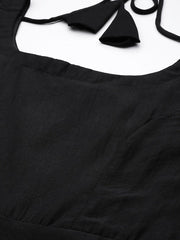 Women Black Pleated Kurta with Trousers & With Dupatta - Inddus.com