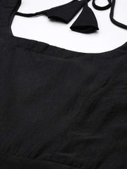 Women Black Pleated Kurta with Trousers & With Dupatta - Inddus.com