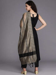 Women Black Pleated Kurta with Trousers & With Dupatta - Inddus.com