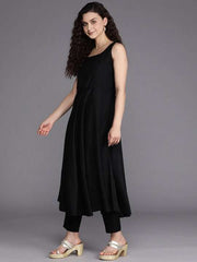 Women Black Pleated Kurta with Trousers & With Dupatta - Inddus.com