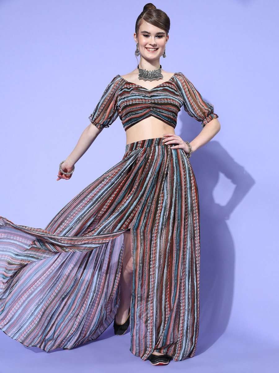 Women Black Printed Top with Skirt - Inddus.com