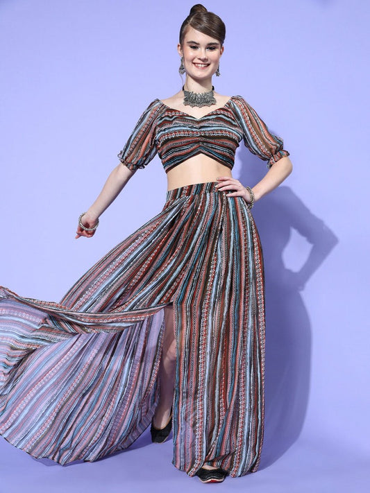 Women Black Printed Top with Skirt - Inddus.com