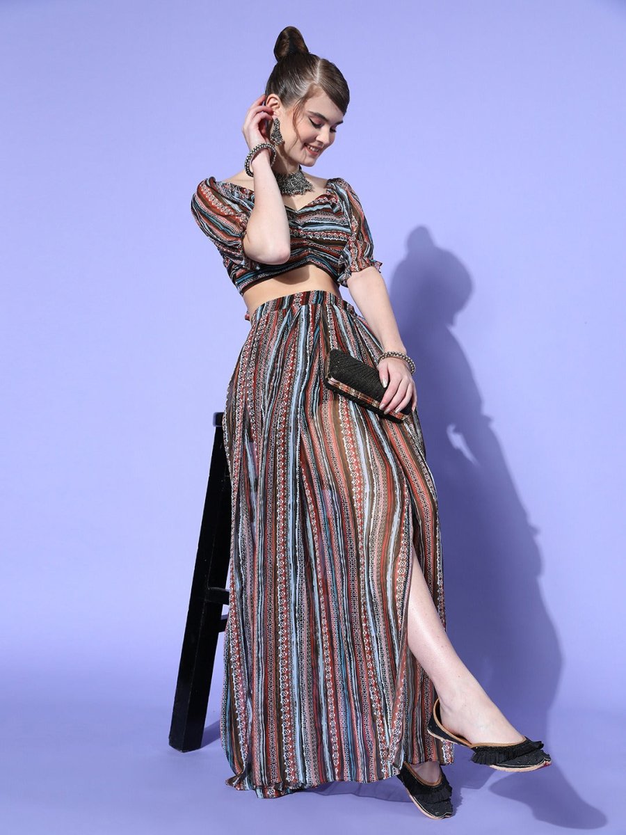 Women Black Printed Top with Skirt - Inddus.com