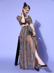 Women Black Printed Top with Skirt - Inddus.com