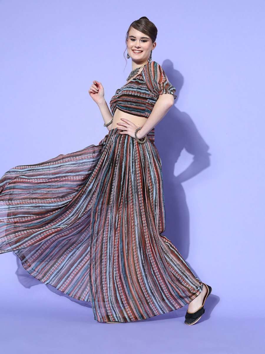 Women Black Printed Top with Skirt - Inddus.com