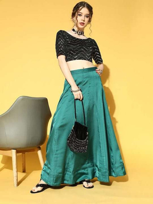 Women Black Sequinned Stretchable Blouse - Inddus.com