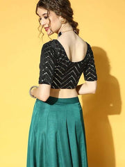 Women Black Sequinned Stretchable Blouse - Inddus.com