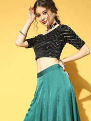 Women Black Sequinned Stretchable Blouse - Inddus.com