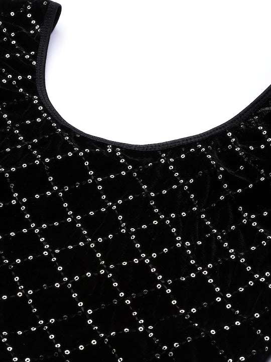 Women Black Sequinned Velvet Stretchable Blouse - Inddus.com