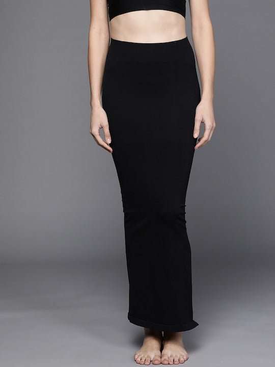 Women Black Solid High Compressed Seamless Instant Slimming Saree Shapewear - Inddus.com