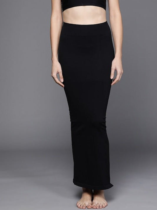 Women Black Solid High Compressed Seamless Instant Slimming Saree Shapewear - Inddus.com