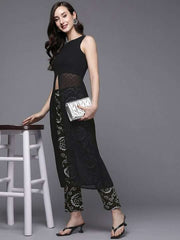 Women Black Solid High Slit Kurta with Trousers - Inddus.com