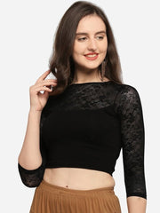 Women Black Solid Stretchable Saree Blouse - Inddus.com