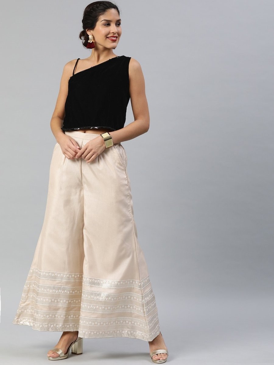 Women Black Solid Velvet Crop Top With Sequinned Detail - inddus-us